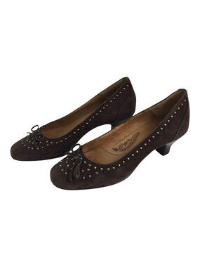 Sofft Brown Suede Leather Kitten Heel Pumps with Brass Rivets
